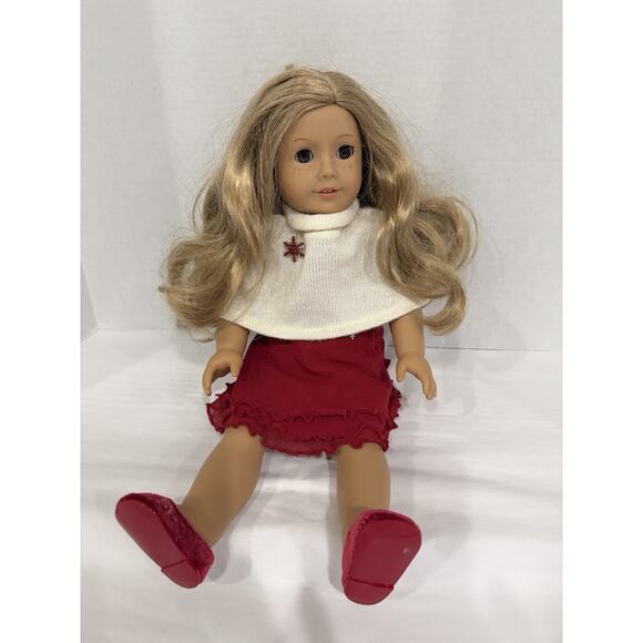 American Girl Doll with red dress outfit BLONE HAIR AND BROWN EYES - Picture 1 of 3